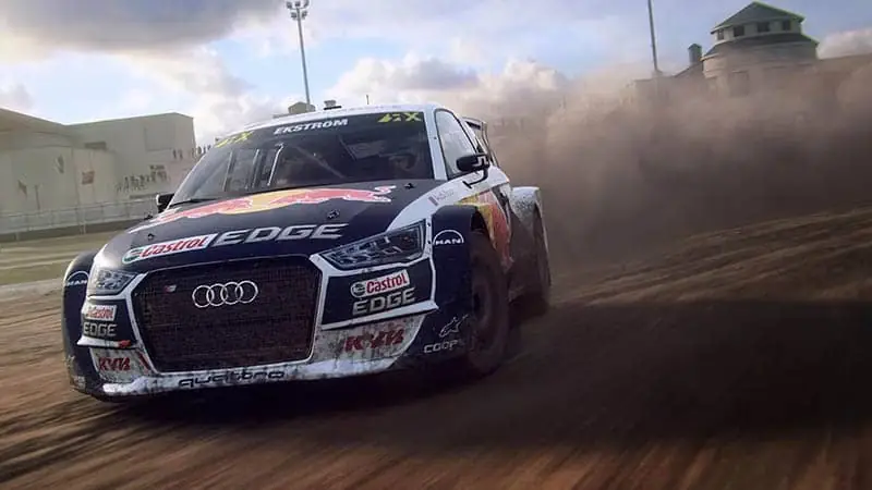 DiRT Rally 2.0 rally car on rough offroad stage