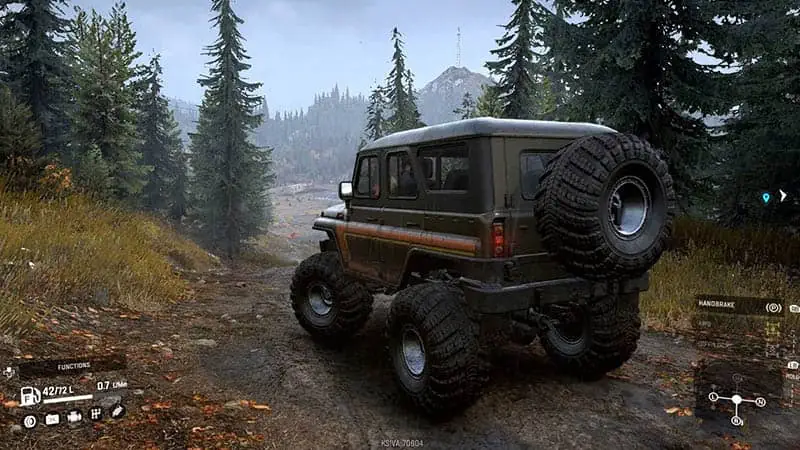 SnowRunner offroad gameplay with heavy trucks and rough terrain